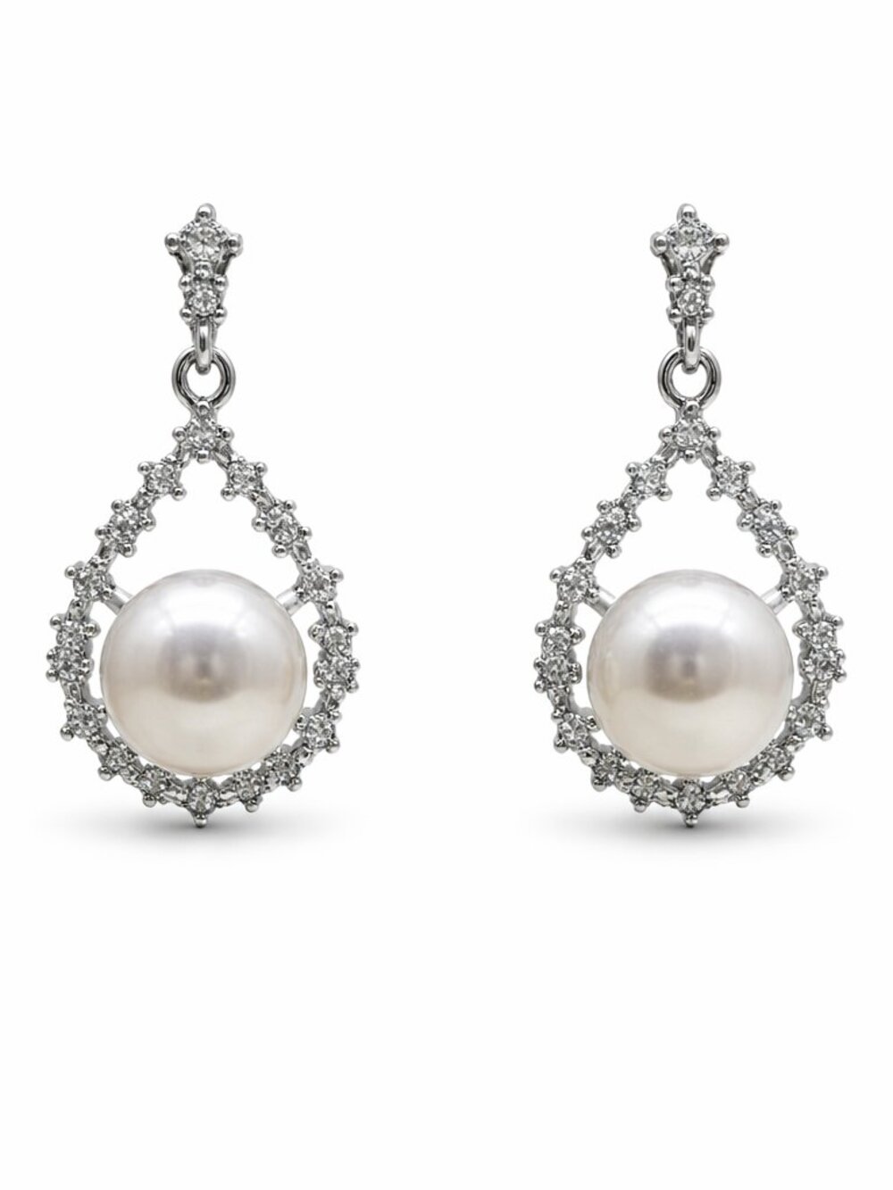 Freshwater Pearl Drop Earrings 14K Gold Filled Halo Bridal Dangle